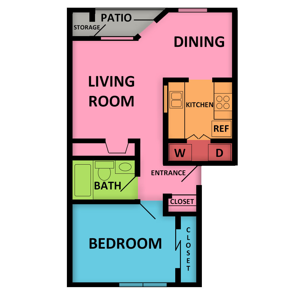 This image is the visual schematic floorplan representation of Plan A at The Hamptons Apartments.