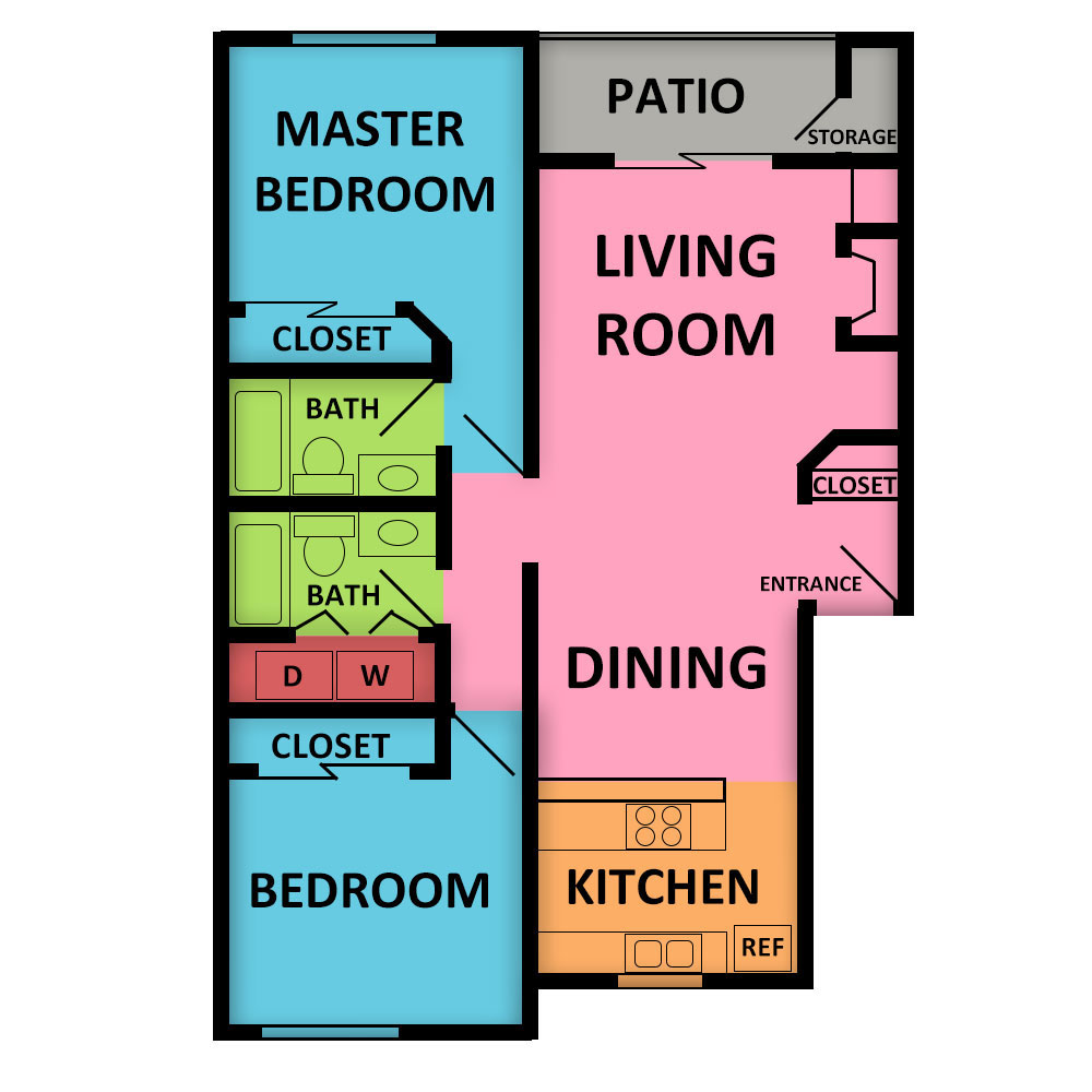 This image is the visual schematic floorplan representation of Plan B at The Hamptons Apartments.